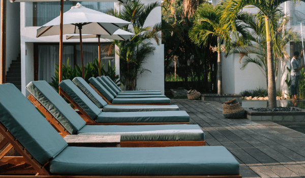 lounge chairs at pool